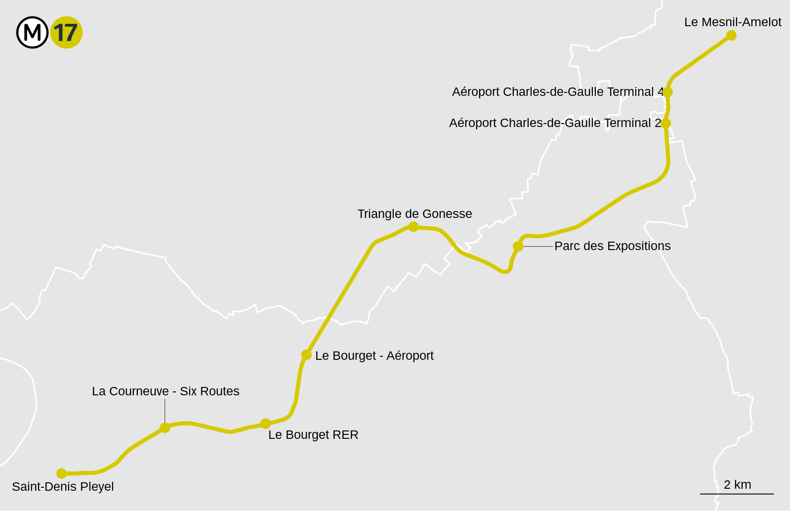 Plan de la Ligne 17 (Photo: Wikimedia, Chabe01, CCAS4.0I)