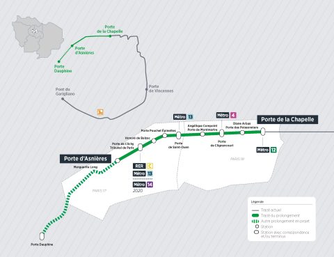 Plan du prolongement du Tram T3b de Porte d'Asnières à Porte Dauphine (Source: Île-de-France Mobilités)