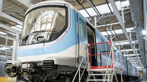 Le nouveau métro de la ligne 15 entre dans le centre de maintenance et de remisage du matériel roulant (RMS) à Champigny-sur-Marne (Photo : Ile-de-France Mobilités)