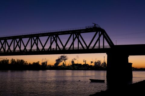 Railway bridge in front of Chemours, a producer of PFAS in the Netherlands