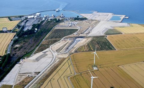 The German construction site on the island of Fehmarn. At Puttgarden, works on the German portal are ongoing.