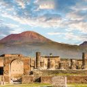 View of Italy’s most popular tourist destination, and one of the most famous archaeological sites in the world: Pompeii.