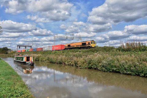 Freightliner train by the canal