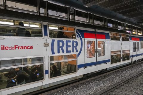 Interior of Charles de Gaulle-Etoile RER station (metropolitan underground transportation of Paris). The station called simply Etoile, after its location at Place de l'Etoile.