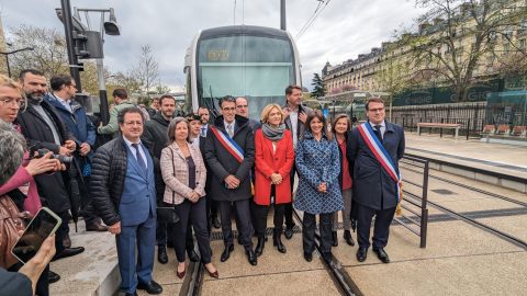 Inauguration of the tram line extension in Paris on 5 April 2024.