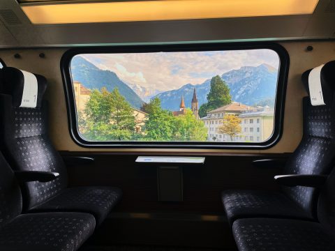 View from the window of a train operated by Swiss company, BLS.