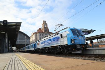 The Baltic Express leaving the station in Prague