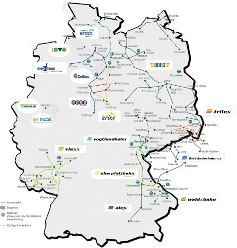 Map of all the regional operations of Netinera across Germany