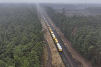 A track renewal machine of Plasser & Theurer in action on the Polish tracks