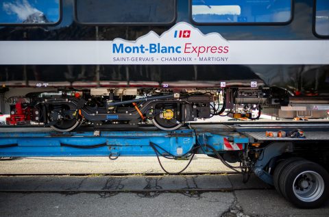 The new train first has to be transported from the lorry onto the metric gauge rails.