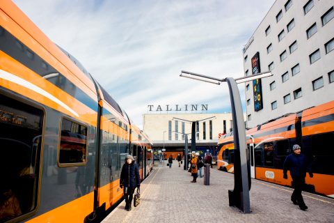 Elron trains in Tallinn, Estonia.