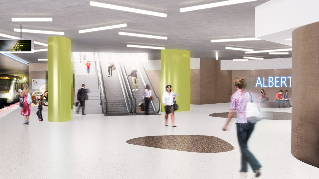 Artist impression van toekomstige station Albert in Brussel.