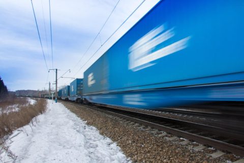 Een containertrein in Rusland