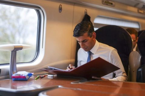 Rishi Sunak on a train