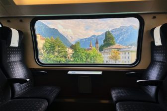 View from the window of a train operated by Swiss company, BLS.