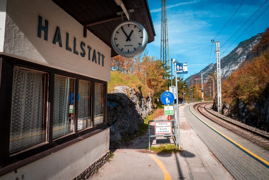 View of the railway station of Hallstatt, Austria